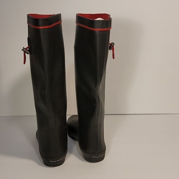 Henry Ferrera Tall Blk/Red Drawstring Rain Boots Ladies Size 8 - Picture 3 of 6